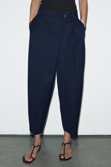 CROPPED TROUSERS WITH WRAP WAIST - Navy blue by Zara
