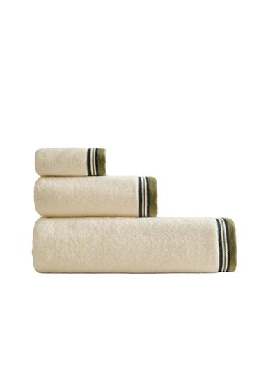 RICE STITCH BATH TOWEL WITH BORDER - Ivory by Zara