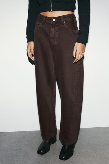 TRF BAGGY BARREL MID-WAIST JEANS - Brown by Zara