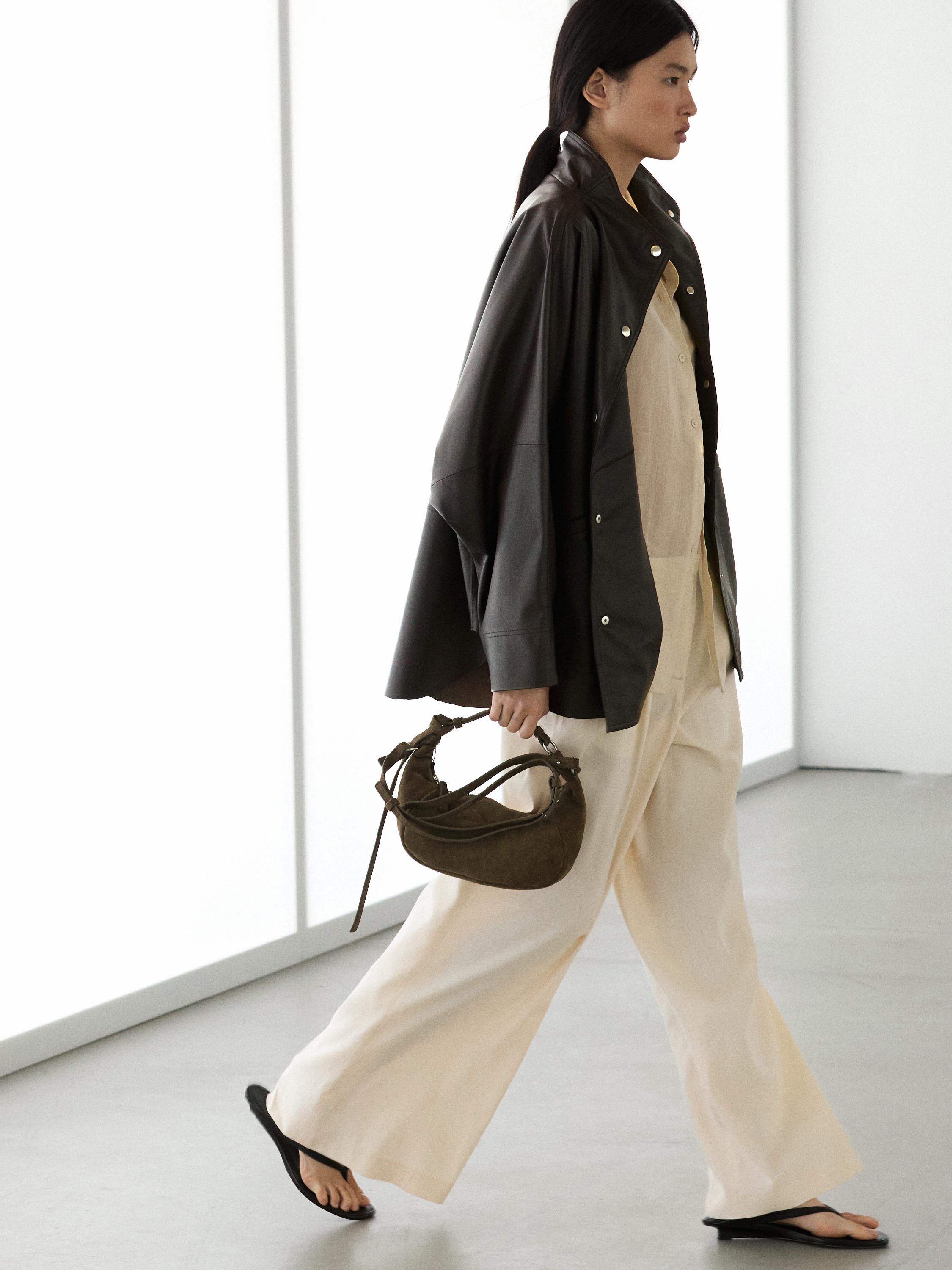Nappa leather cape parka with pockets