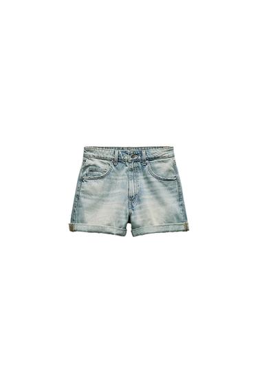 BERMUDA DENIM TRF MOM FIT DE CINTURA ALTA - Azul-claro da Zara
