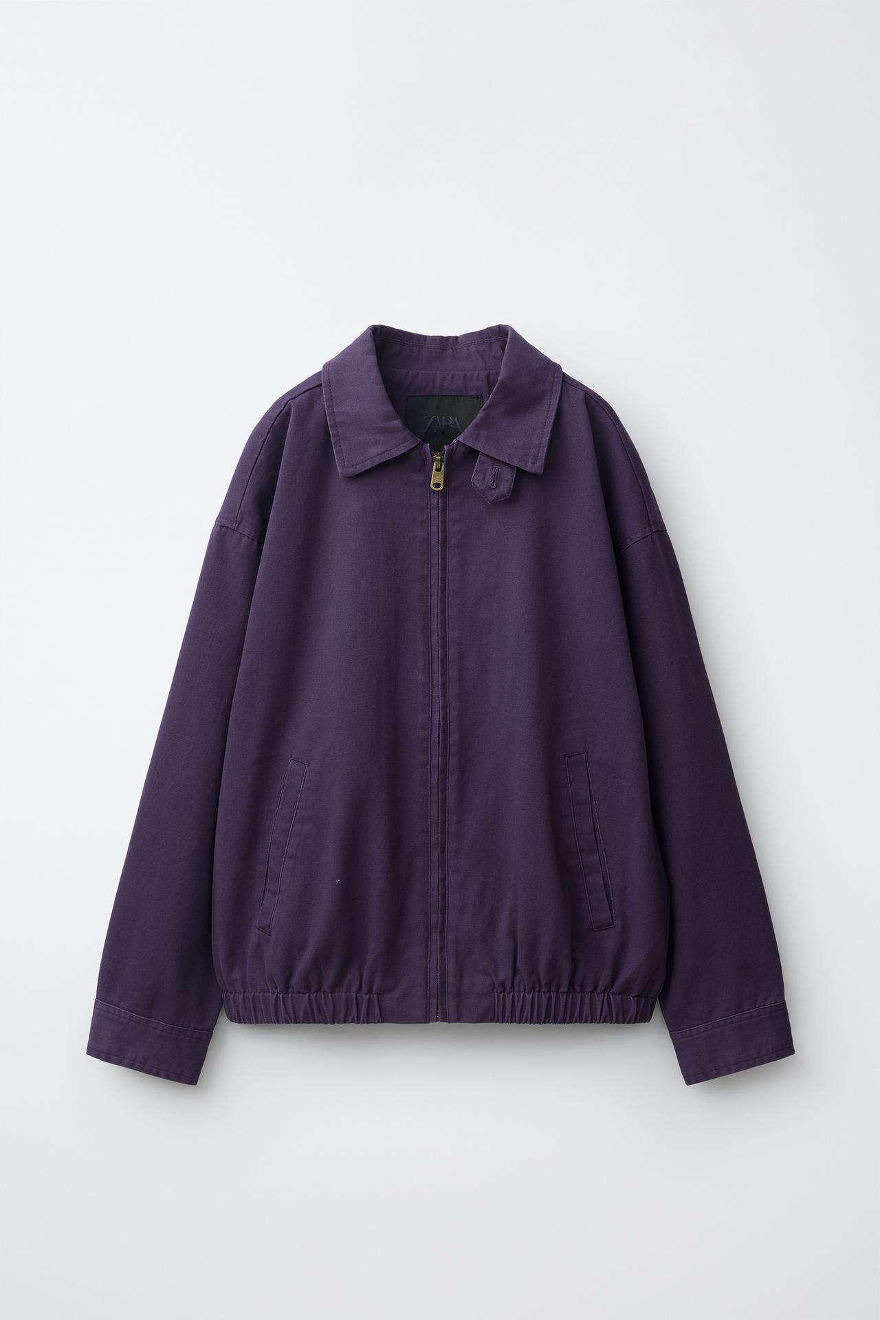 WASHED-EFFECT TWILL JACKET — Purple
