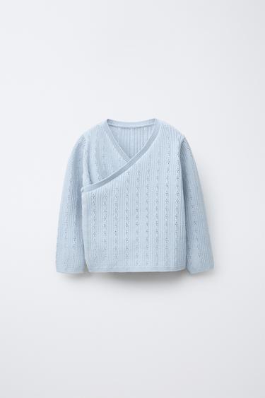 CROSSOVER CUTWORK CARDIGAN - Light blue by Zara