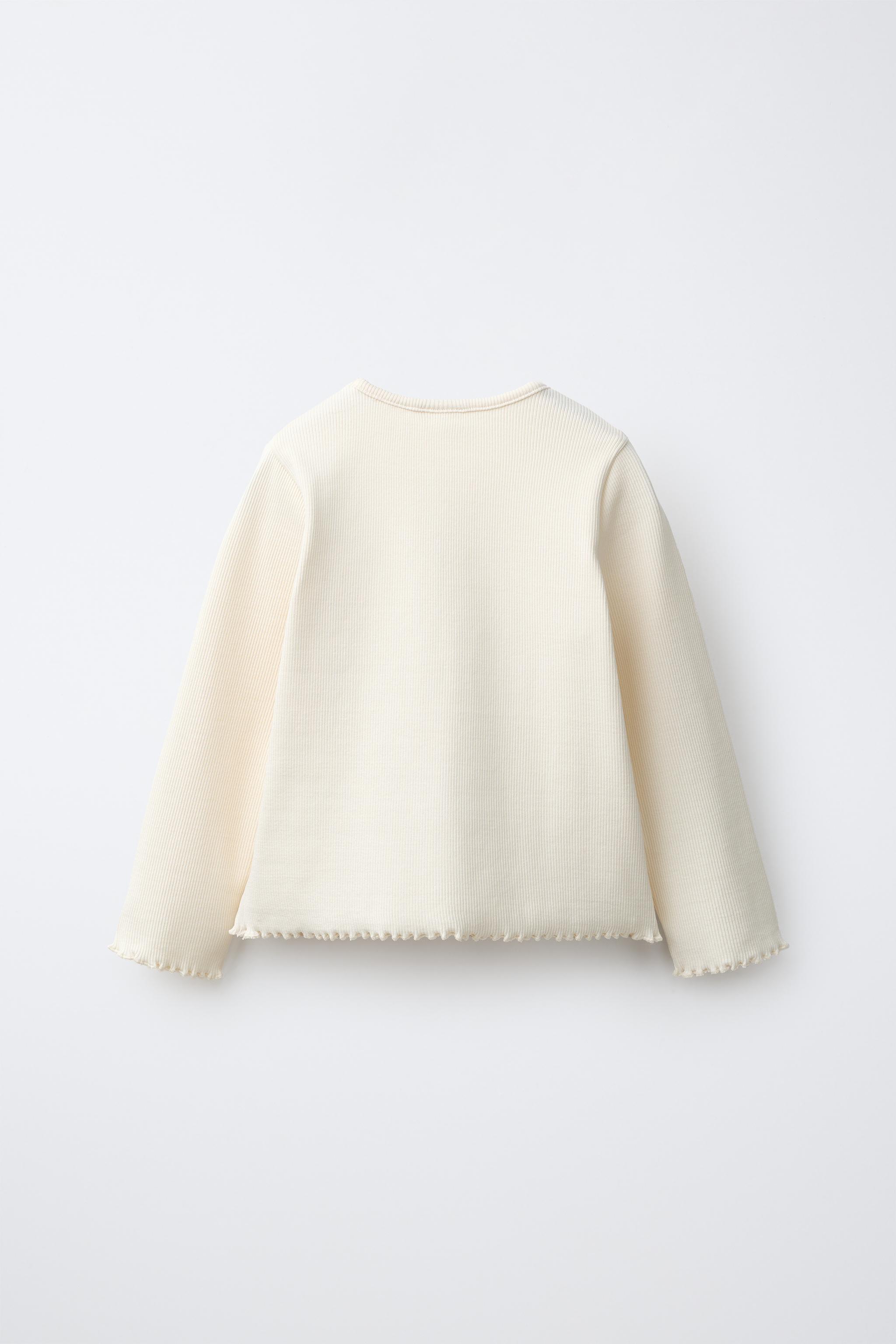 EMBROIDERED RIBBED T-SHIRT — Ecru