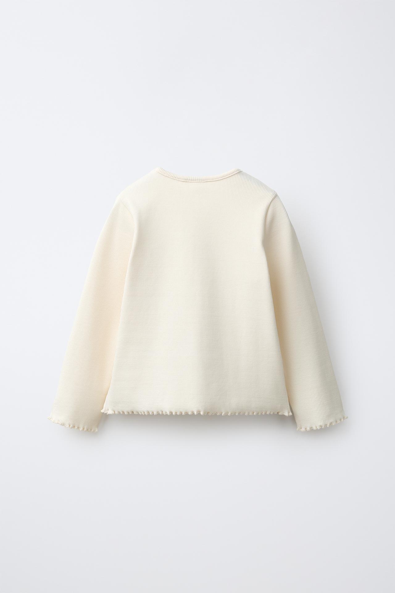 EMBROIDERED RIBBED T-SHIRT — Ecru