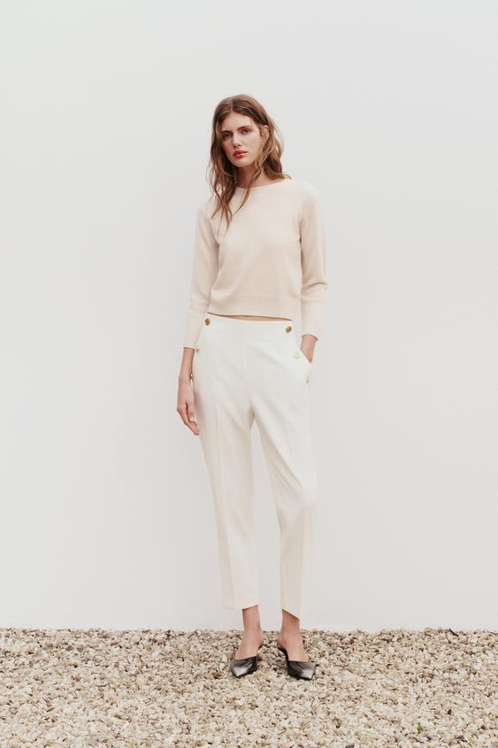 STRAIGHT FIT TROUSERS WITH BUTTONS - White | ZARA Ireland