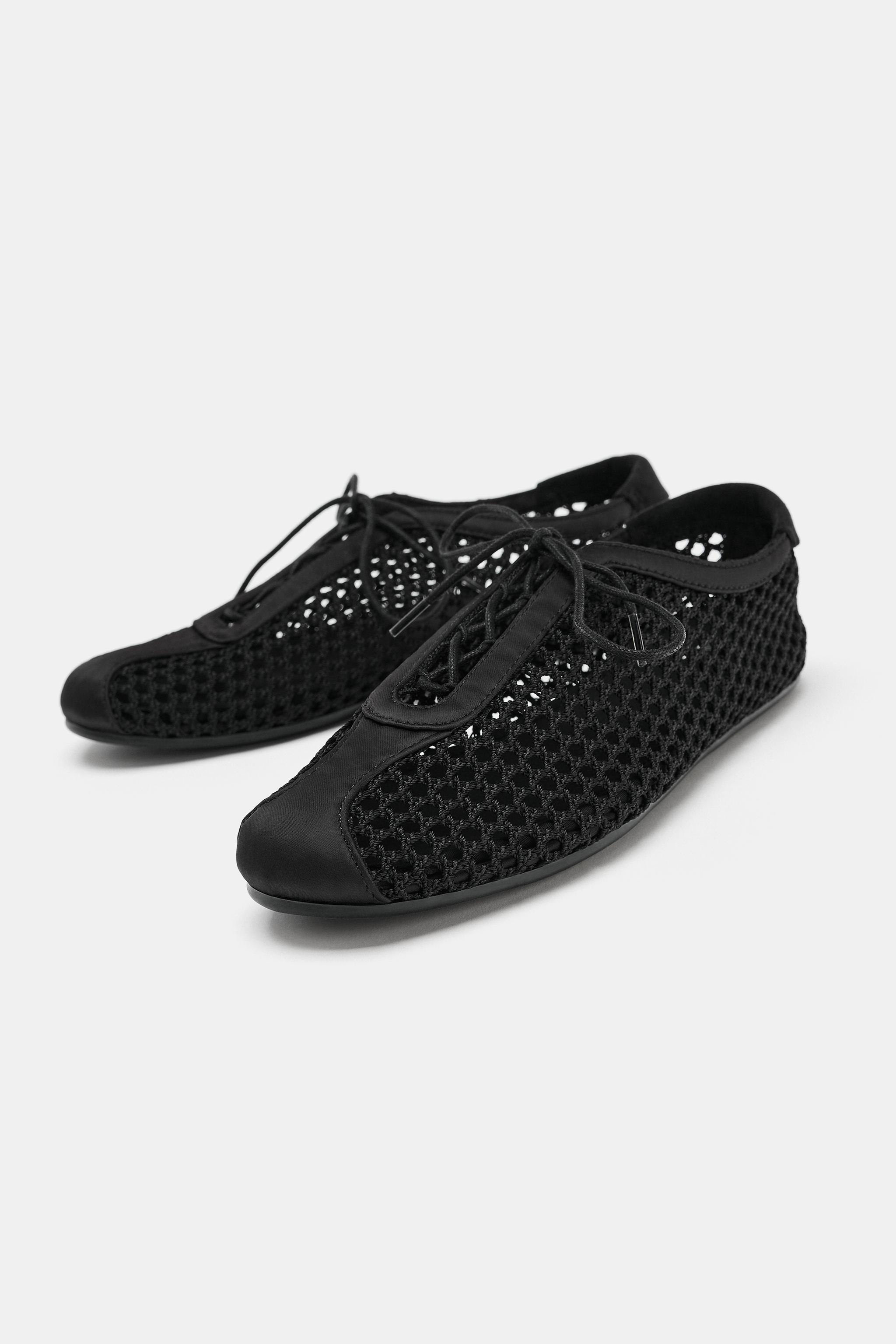 MESH DERBY SHOES WITH BOW — Black