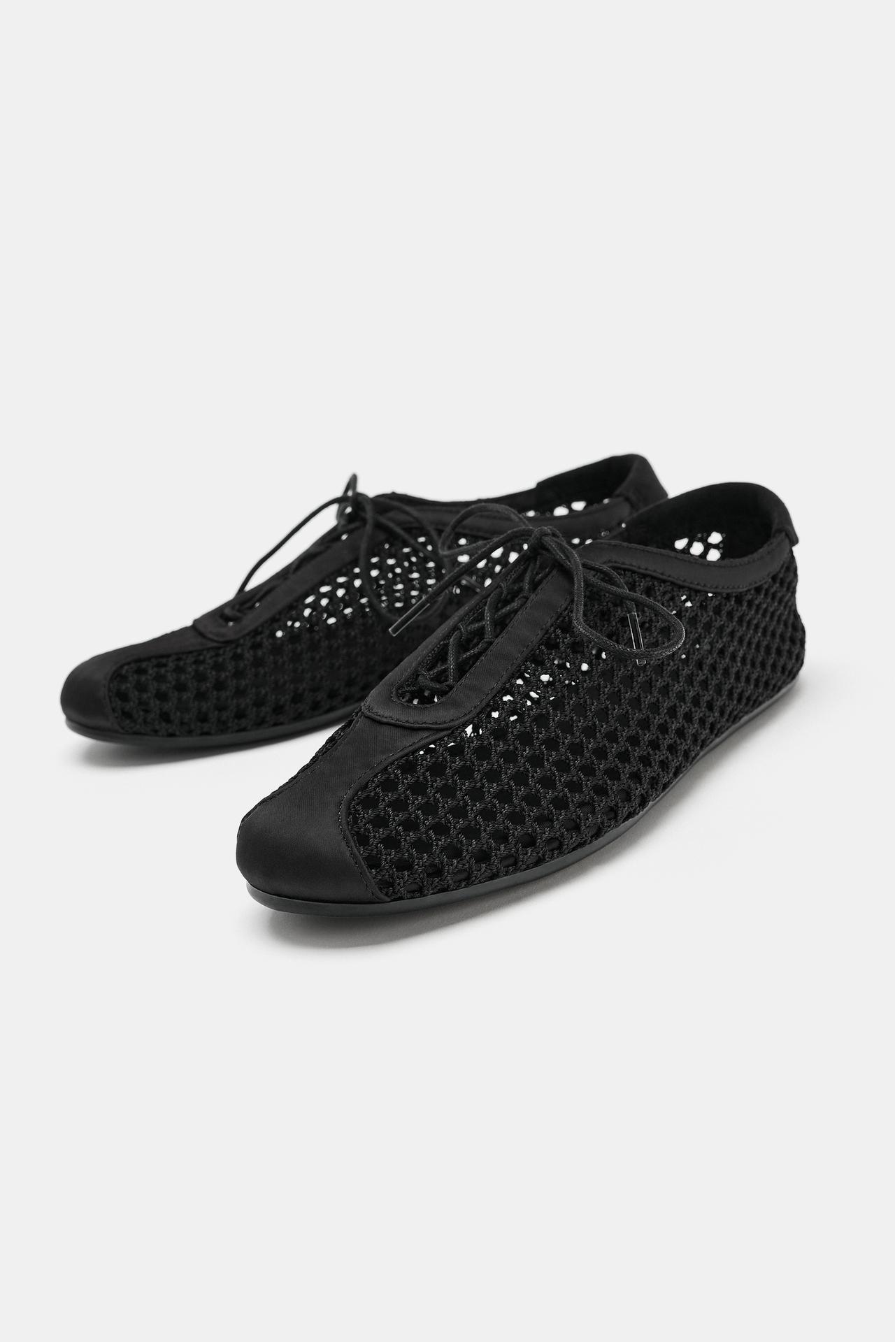MESH DERBY SHOES WITH BOW — Black