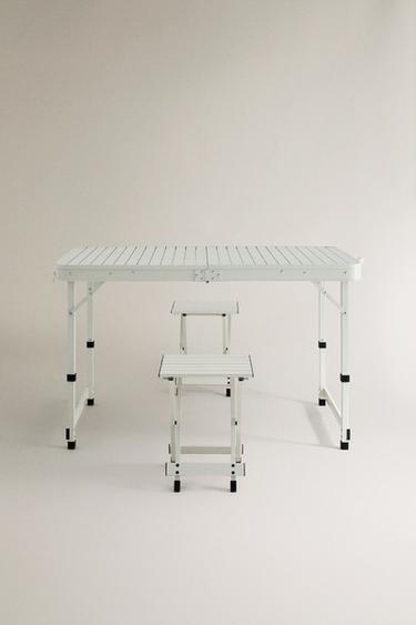 FOLDING BEACH STOOL AND TABLE SET (SET OF 3) - Ivory by Zara - Image 0