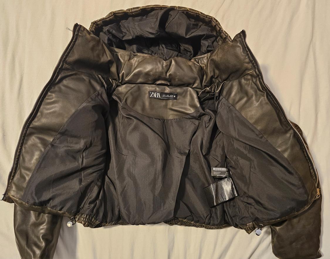 LEATHER EFFECT SHORT PUFFER ANORAK - Image 3