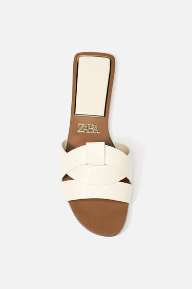 FLACHE LEDERSANDALE MIT GEKREUZTEN RIEMCHEN - Weiß von Zara