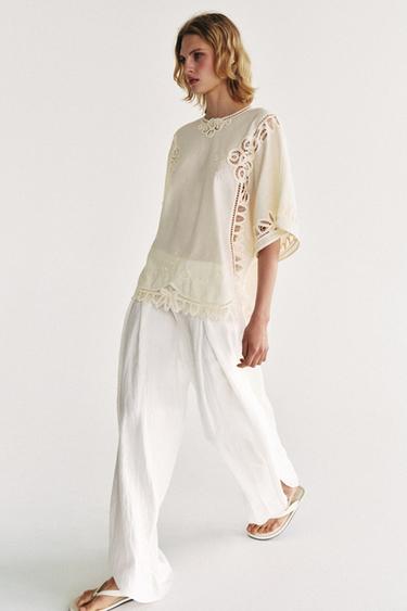 BLOUSE BRODÉE EN LIN ZW COLLECTION - Écru de Zara - Image 5