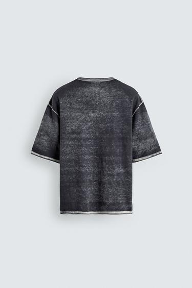 T-SHIRT EN MAILLE À IMPRIMÉ DÉLAVÉ - Bleu délavé de Zara - Image 7