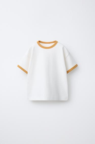 T-SHIRT WITH CONTRAST PIPING - Mustard by Zara - Image 0