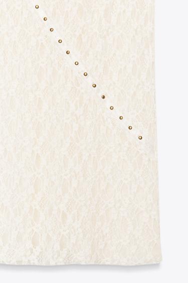 JUPE MIDI DENTELLE CLOUS - Écru de Zara - Image 7