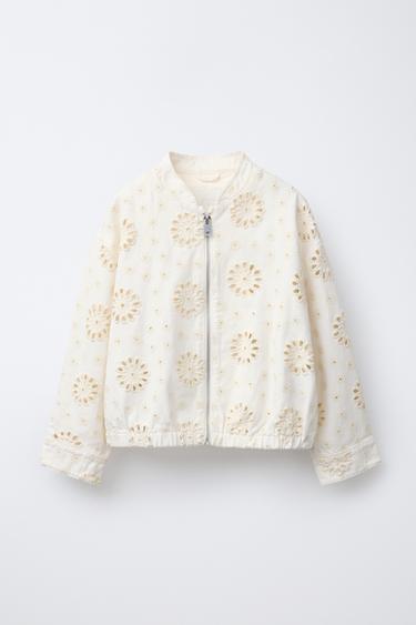 Zara SWISS EMBROIDERED JACKET - White
