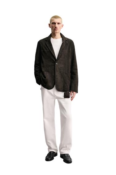 SUEDE LEATHER BLAZER - Taupe grey by Zara