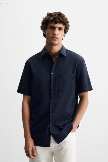 COTTON/LINEN SHIRT - Dark navy by Zara