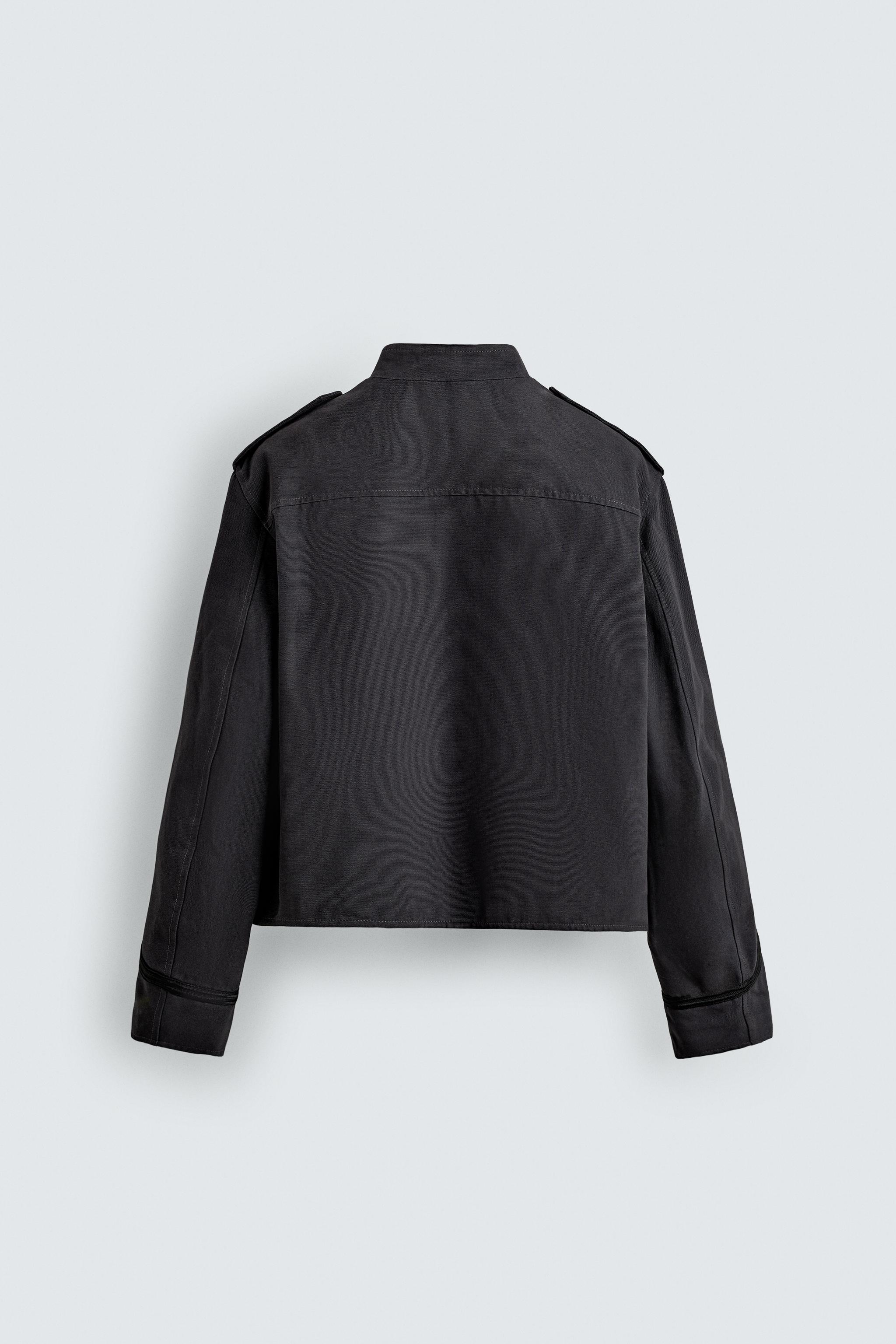 CROPPED FIT FROGGING EMBROIDERY JACKET - Anthracite grey | ZARA