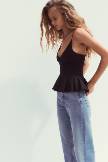 CONTRAST POPLIN PEPLUM TOP - Black by Zara - Image 3