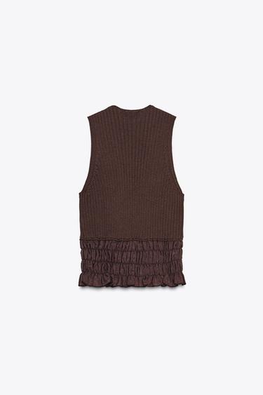 RUFFLED KNIT TOP - Brown by Zara - Image 4