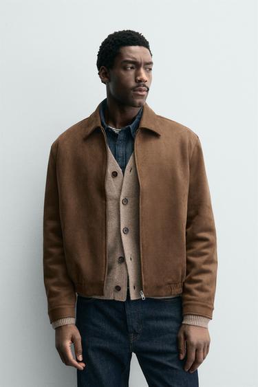 Zara FAUX SUEDE JACKET - Brandy