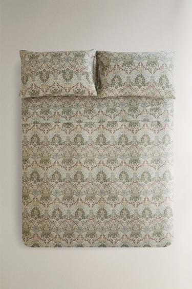 MORRIS & CO. LEAVES COTTON SATEEN DUVET COVER - Green by Zara