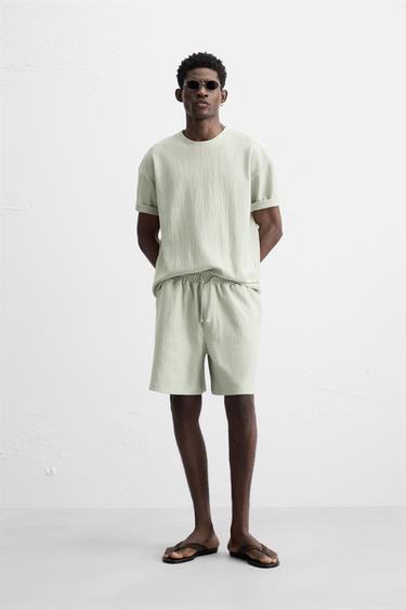 Zaras STRUKTURERADE JOGGINGSHORTS - Blå/grå