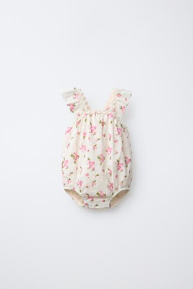 SWISS EMBROIDERED FLORAL ROMPER - Ecru by Zara