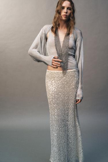 SEQUIN MIDI SKIRT - Silver by Zara