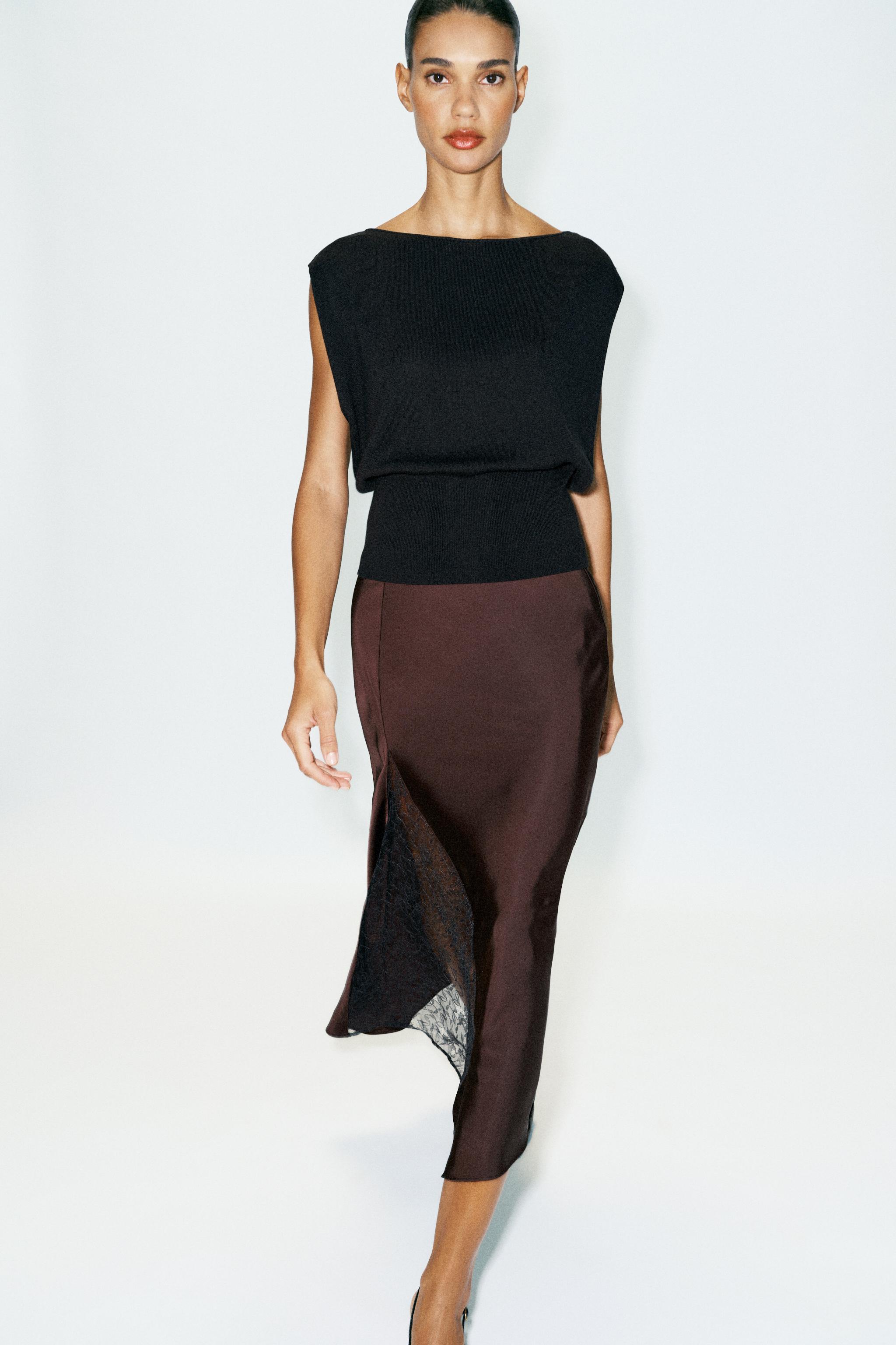 COMBINED SATIN MIDI SKIRT