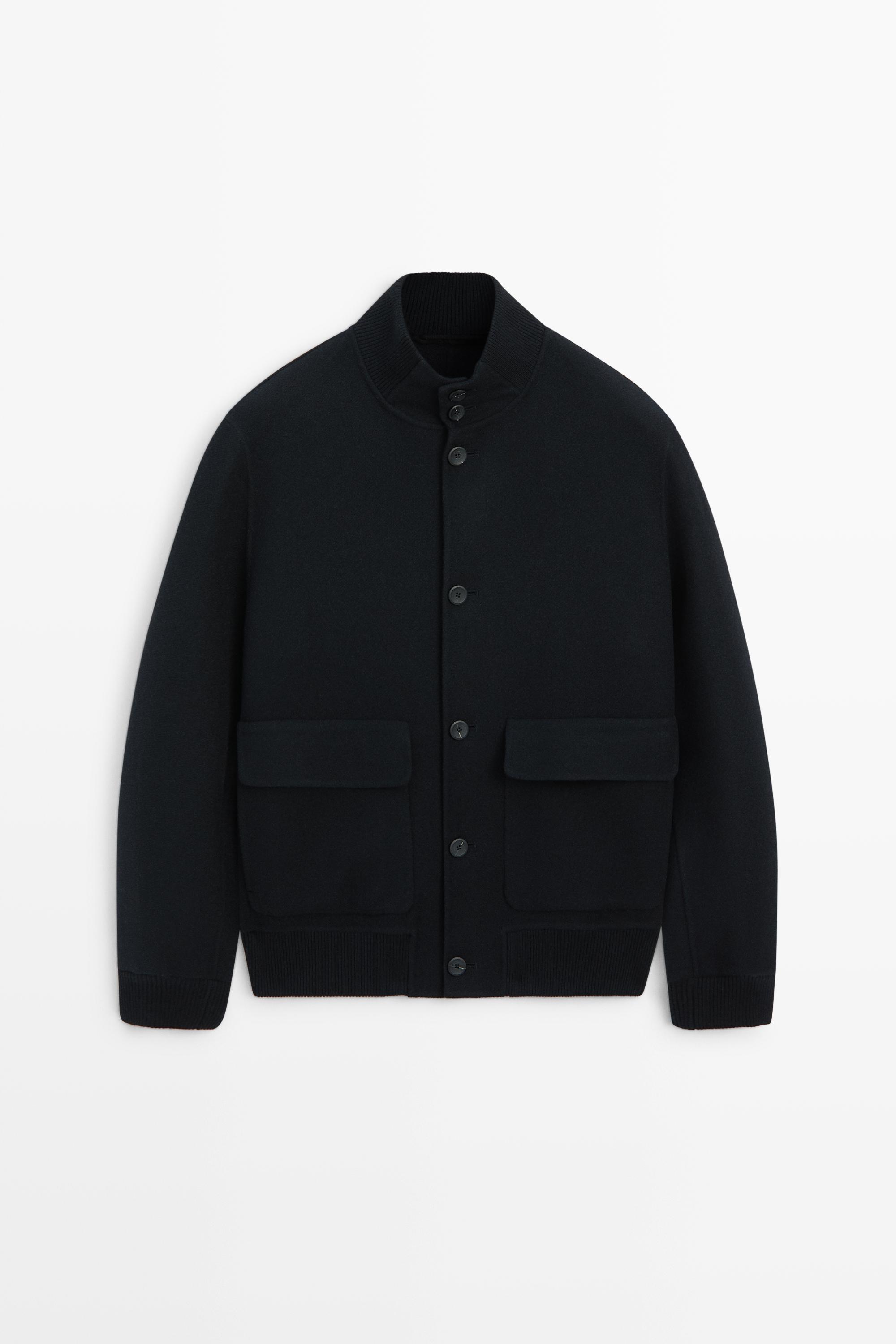 Wool blend pocket detail bomber jacket