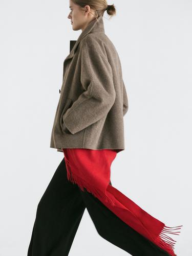 Manteau mi-long à col montant en laine mélangée - Marron de Zara