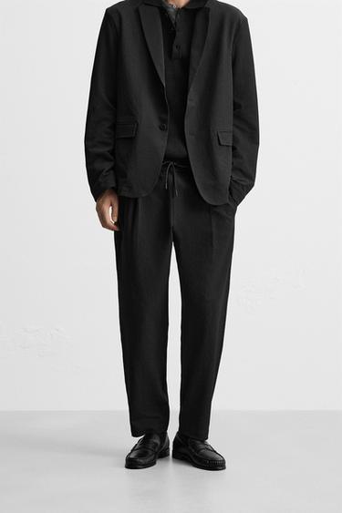 Zara 泡泡紗打褶長褲 - 黑色