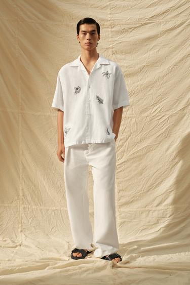 Zara 休閒版型打褶長褲 - 裸色