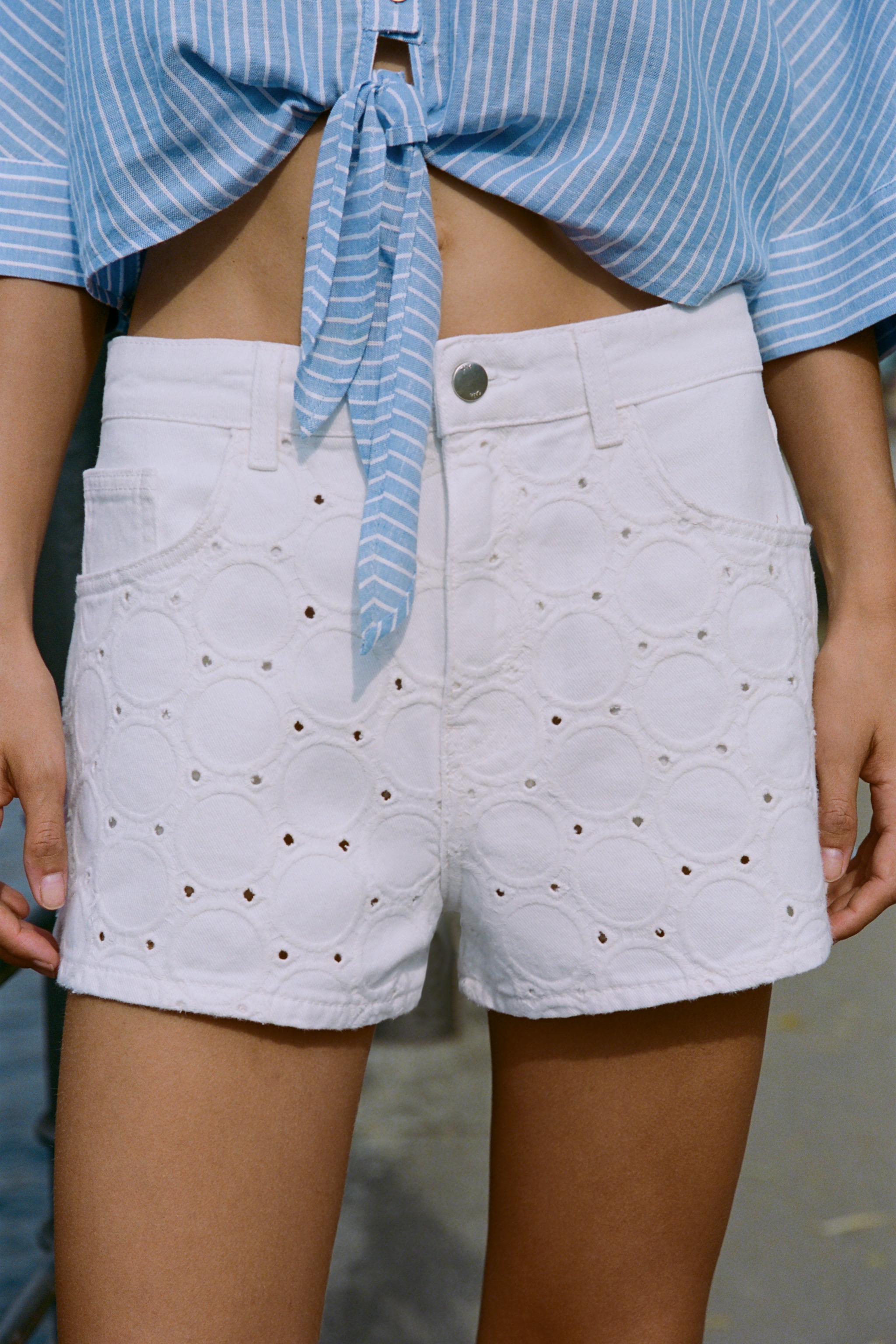 Женские шорты Zara Z1975 MID-RISE EYELET EMBROIDERED SHORTS — фото 3