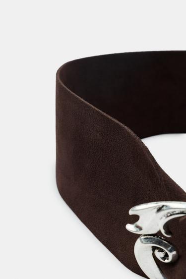 100% SUEDE LEATHER BELT WITH ORGANIC BUCKLE - Brown by Zara - Image 3