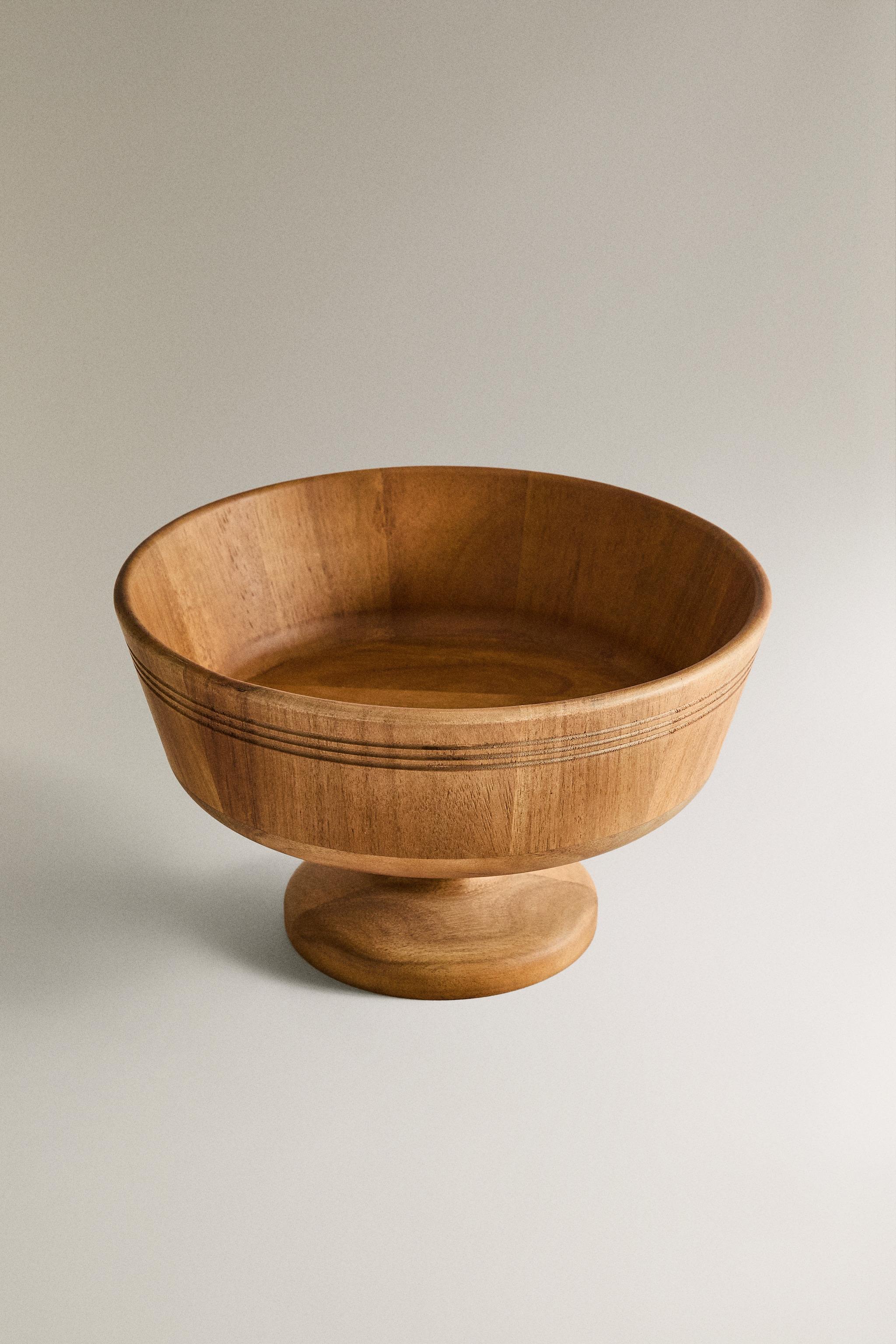 WOODEN FRUIT BOWL WITH STEM