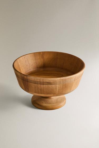 WOODEN FRUIT BOWL WITH BASE - Brown by Zara - Image 1