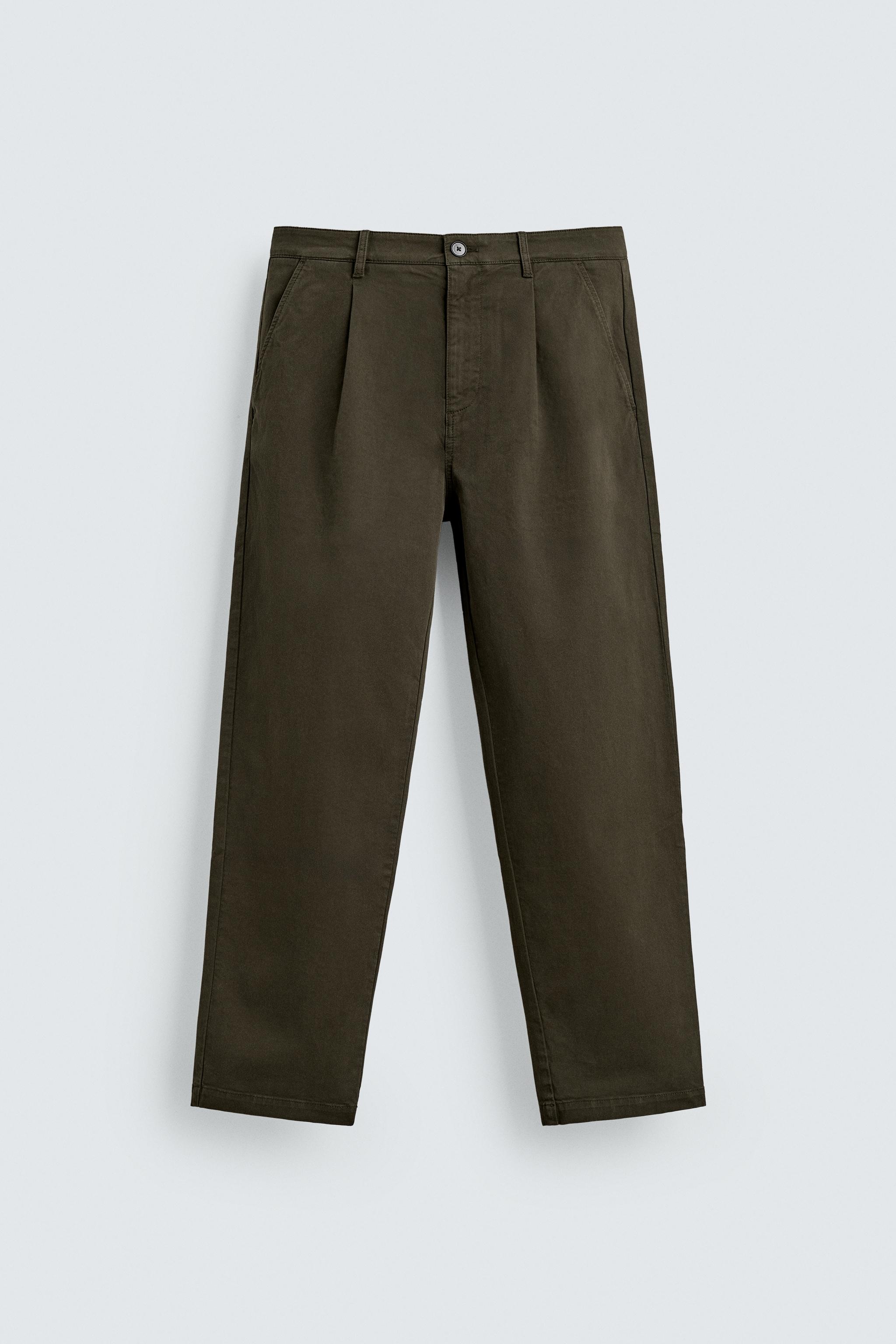 PLEATED CHINO TROUSERS — Green