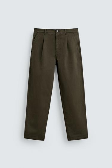 PLEATED CHINO TROUSERS - Green by Zara