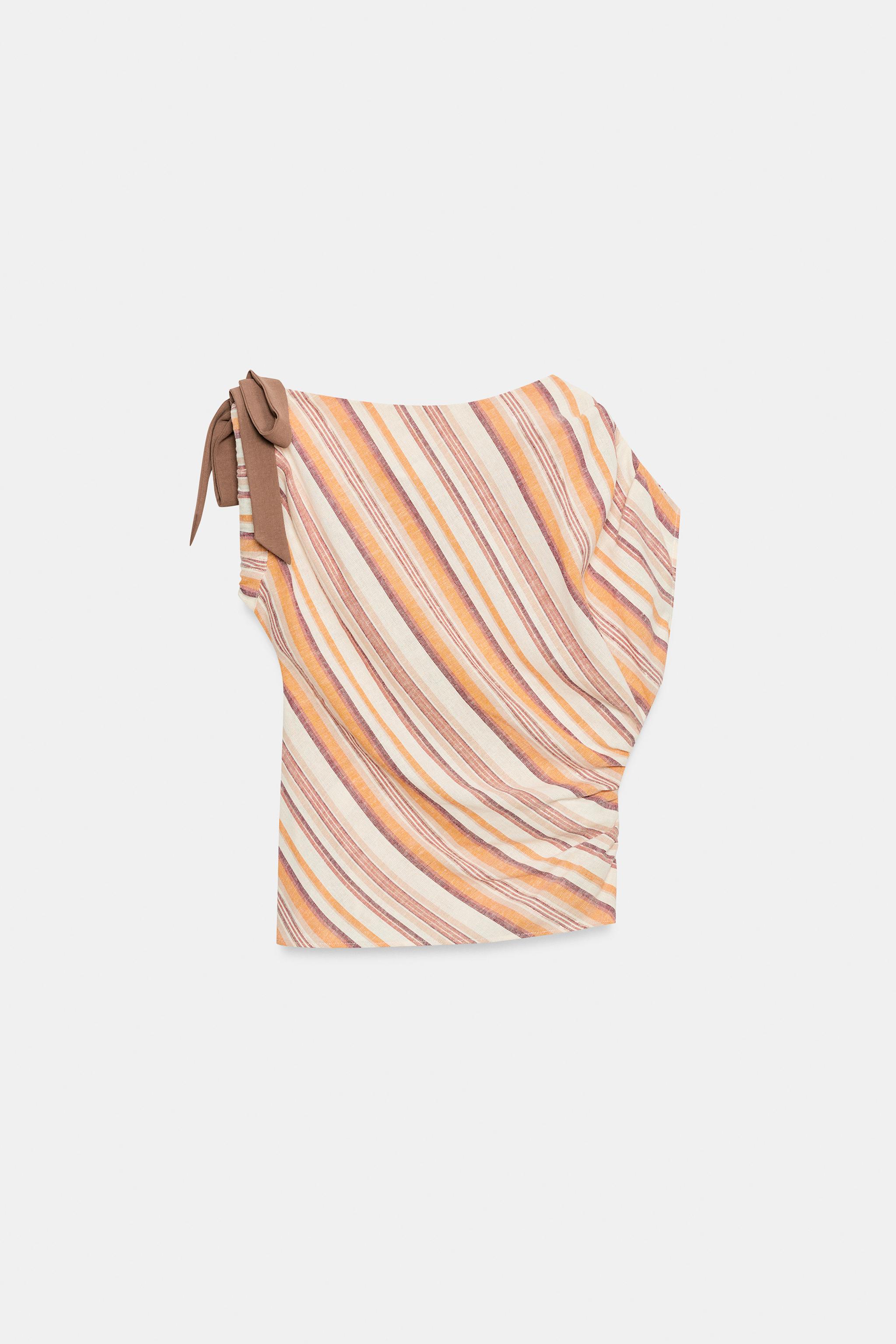 Женские рубашки Zara LINEN STRIPED TOP — фото 8