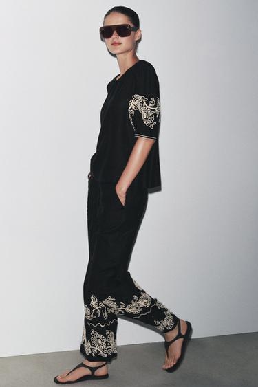 CULOTTEBROEK MET BORDUURSELS ZW COLLECTION - Zwart van Zara