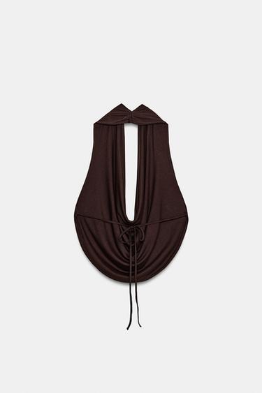 TOP HALTER DRAPÉ - Marron foncé de Zara - Image 4