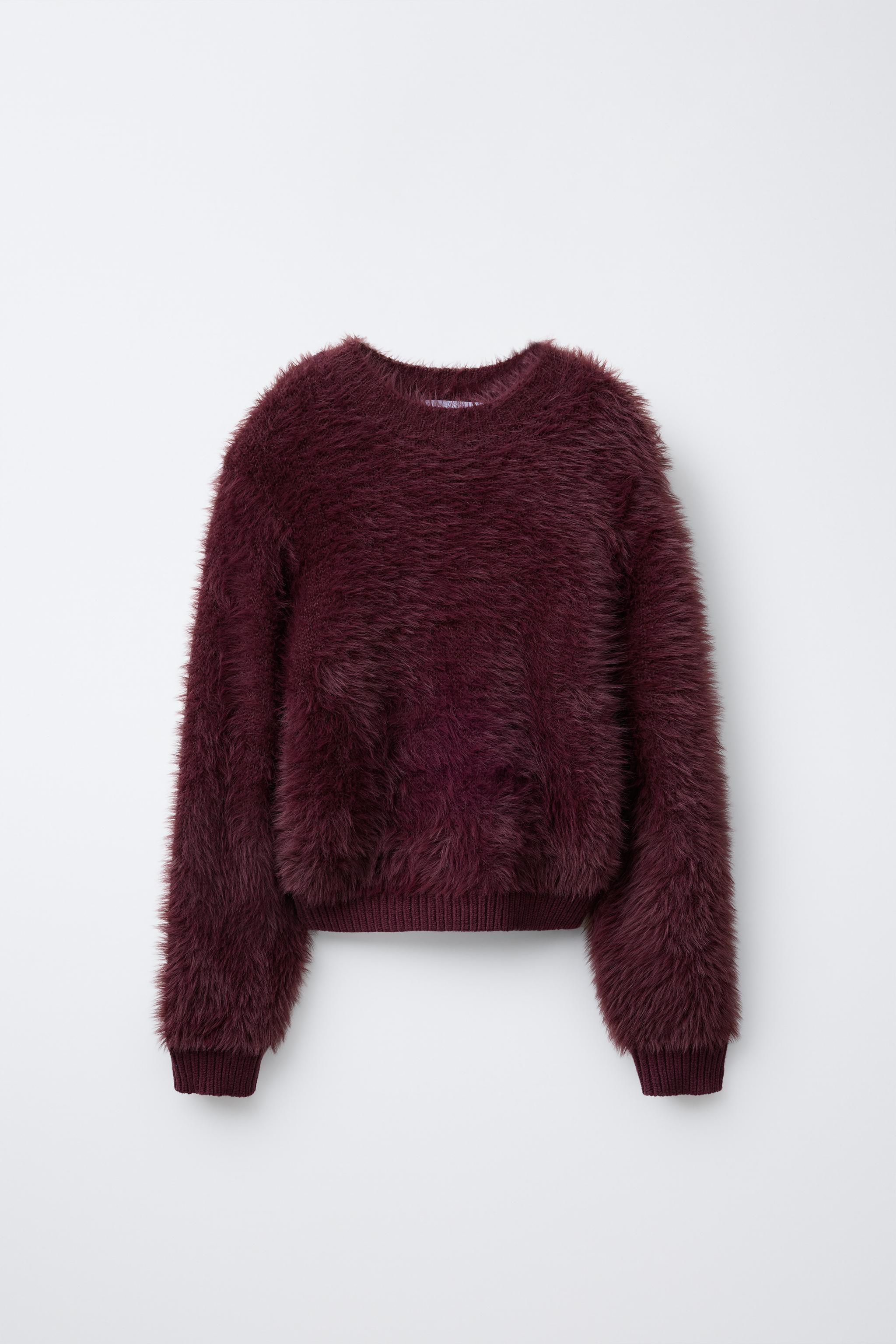 Cropped Sweater Feather Sweater Zara FAUX FUR KNIT SWEATER Ecru
