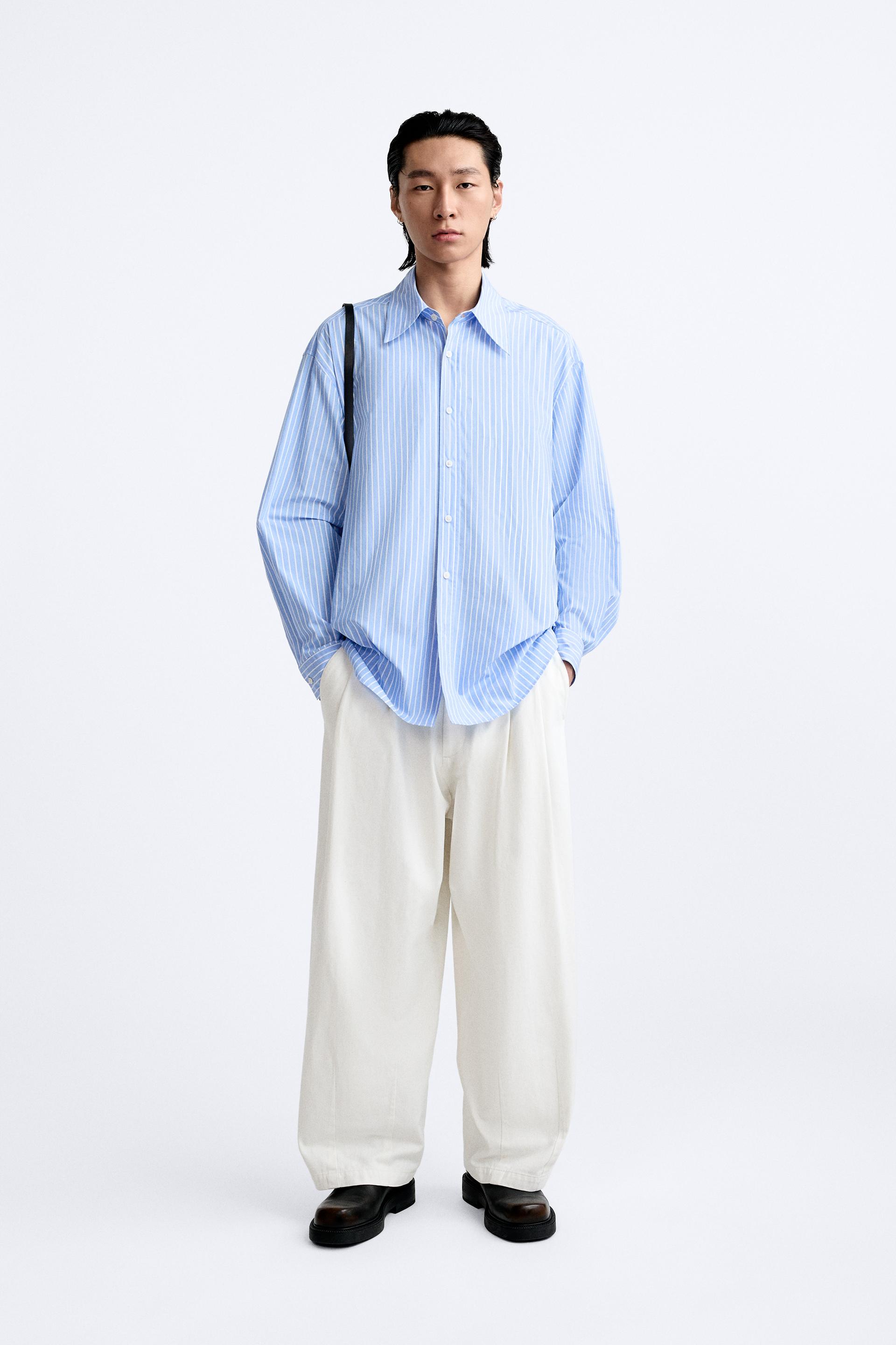 OVERSIZE STRIPED SHIRT - Sky blue