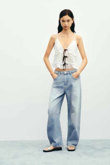 Zara TRF 系列中腰寬鬆燈籠牛仔褲 - 水洗藍色