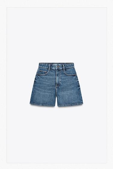 Zaras SHORTS Z1975 MOM FIT MED HÖG MIDJA - Blå
