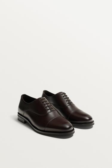 LEATHER DERBY SHOES - Brown by Zara