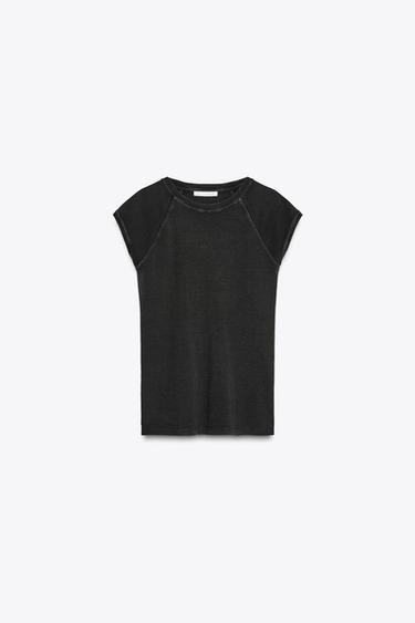 T-SHIRT AUS GEWASCHENER BAUMWOLLE - Graphit von Zara